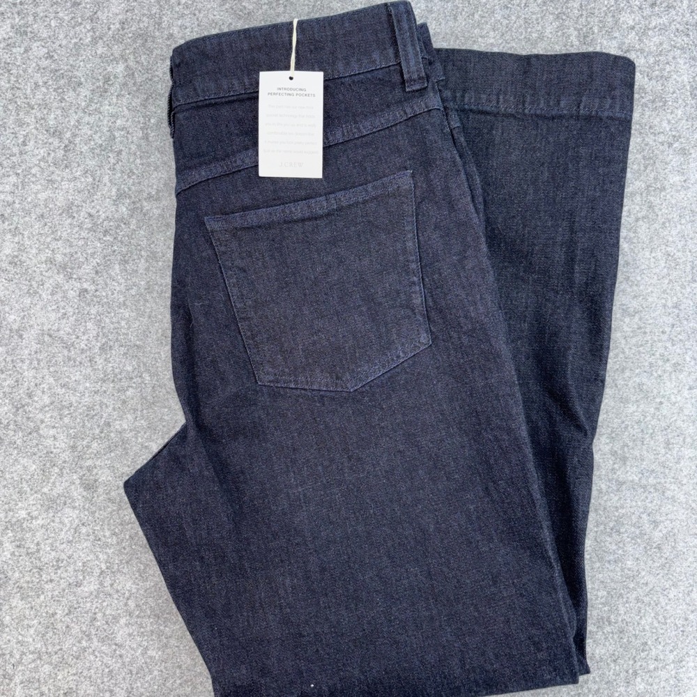 J.Crew Wide Leg Jeans Dark Indigo Perfecting Pockets High Rise K5219 Size 32